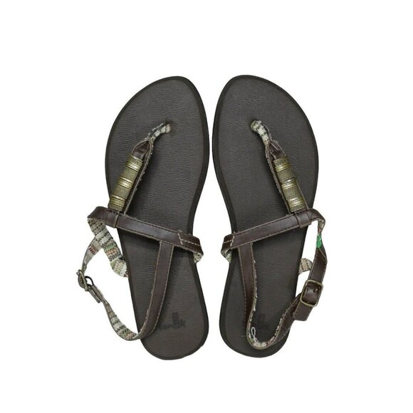 New Sanuk‎ Strappy Sandals Women's Size 7 Brown Metallic Beads Boho - Picture 1 of 6